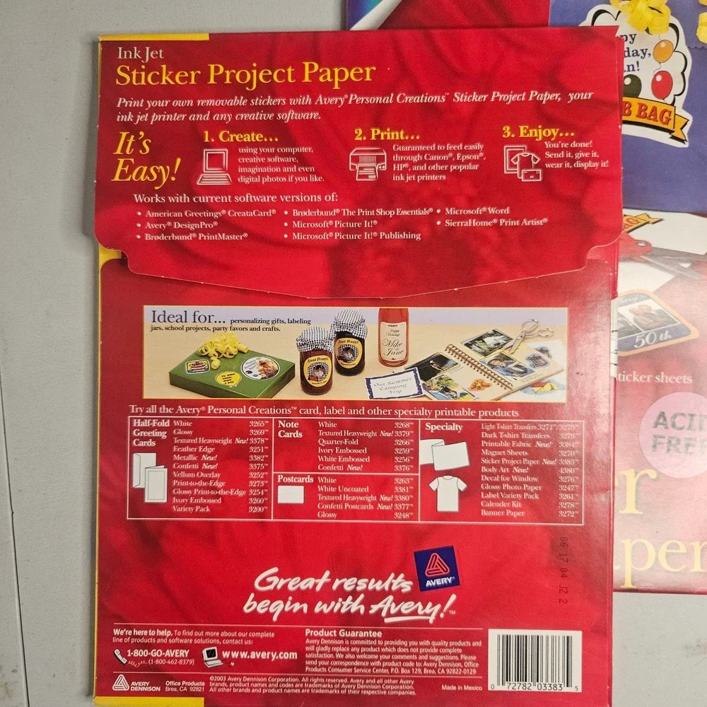 Avery‎ 3383 Ink Jet Sticker Project Paper Matte White 8.5x11 15 Sheets 2 Pack